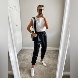 Zara Women’s Faux Leather Baggy Joggers in Black Size XS